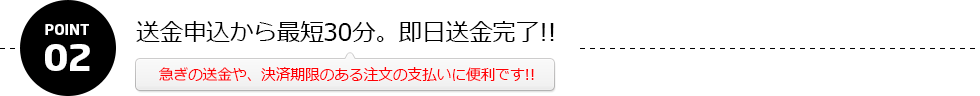 送金申込から最短30分。即日送金完了!!